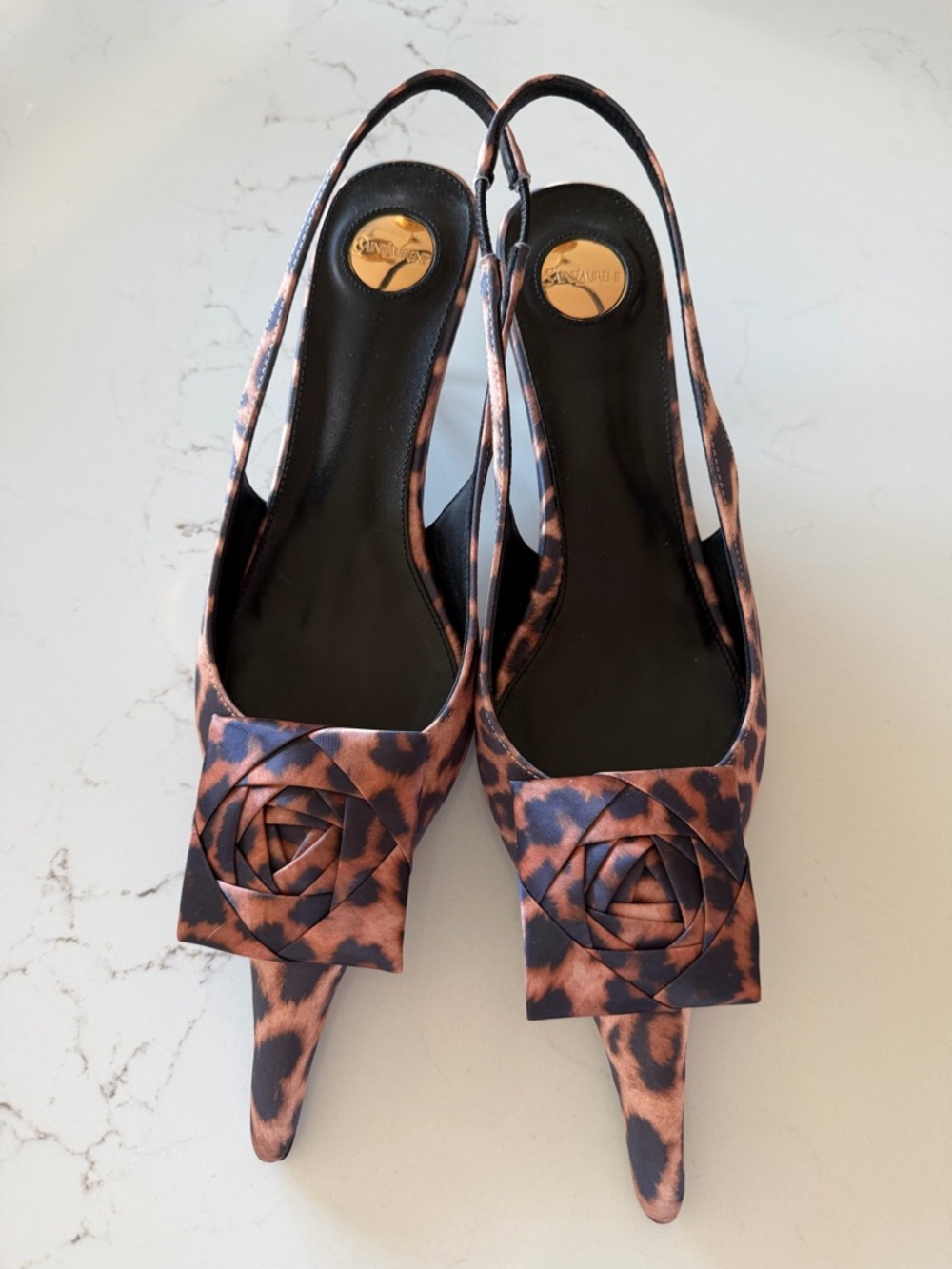 Leopard Print Slingback Pumps with Rosette Detail